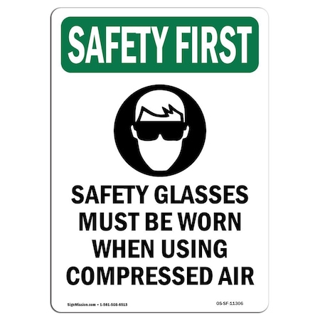 Signmission OSHA Sign, Glasses Must W/ Symbol, 10in X 7in Rigid Plastic, 7" W, 10" H, Portrait OS-SF-P-710-V-11306